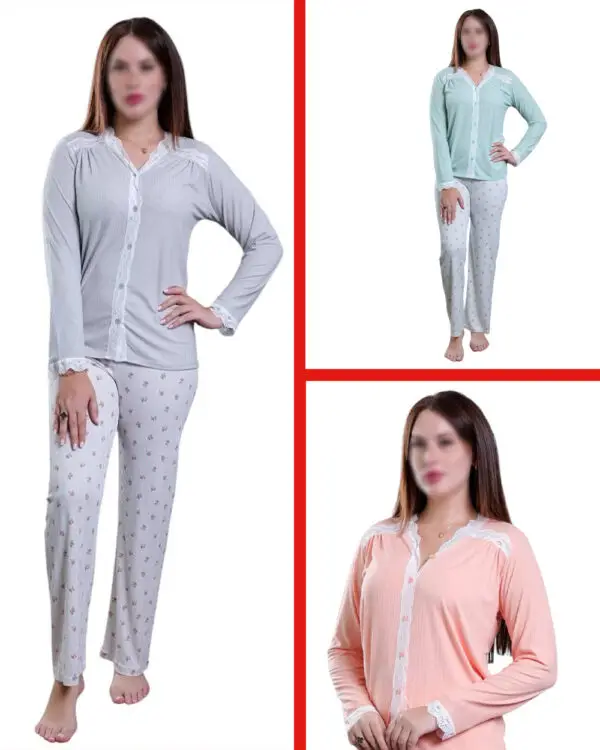 👗 بيجاما أنثوية ناعمة بالدونتيل – موديل "لمسة الدفء"